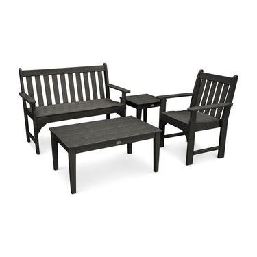POLYWOOD Vineyard 4-Piece Bench Seating Set - Black